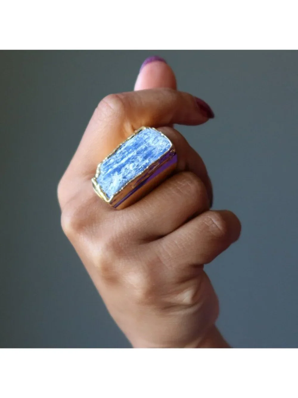 Kyanite Ring Blue Sophistication Stone Goddess Gold Adjustable Size 5 to 9 Jewel